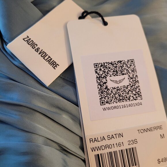 NEW ZADIG & VOLTAIRE Ralia Satin Wrap Midi-Dress in Blue Size M - Picture 7 of 7